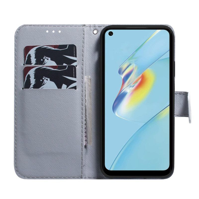 Θήκη Flip Oppo Reno 8 με κορδονι Strappy White Tiger